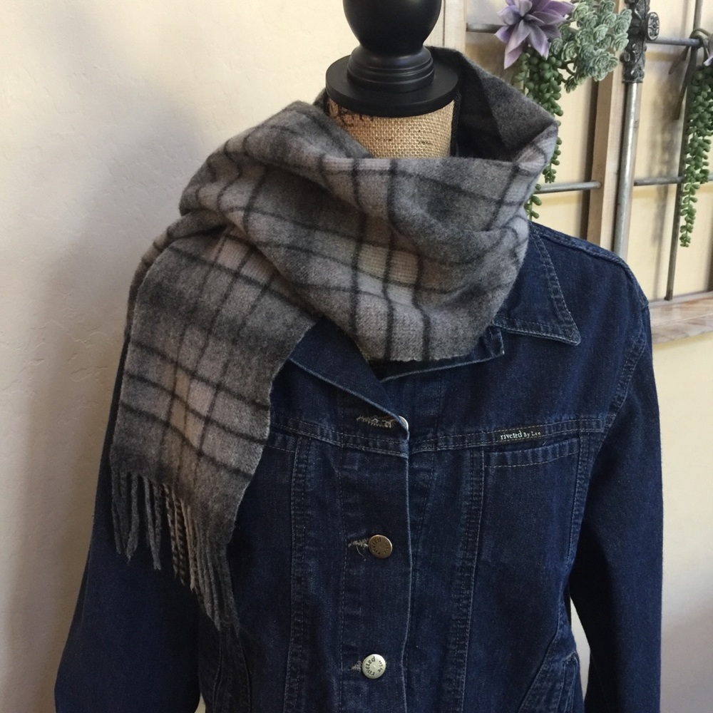 Grey Plaid Scarf. Cashmere/Acrylic Blend